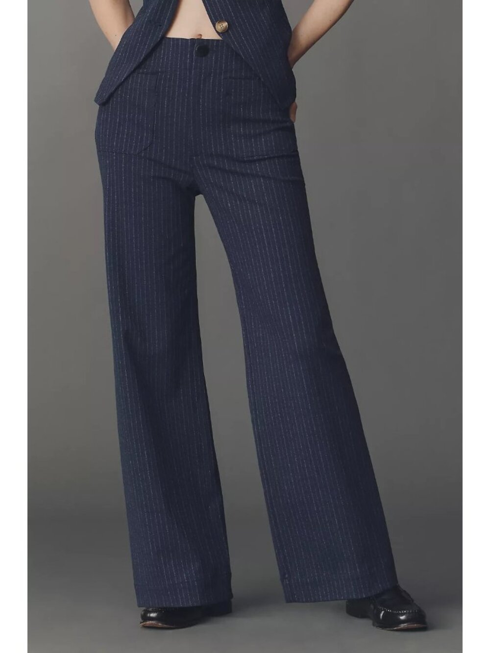 Maeve Colette Pinstripe High-Rise Wide-Leg Full-Length Pants Navy Pinstripe 33